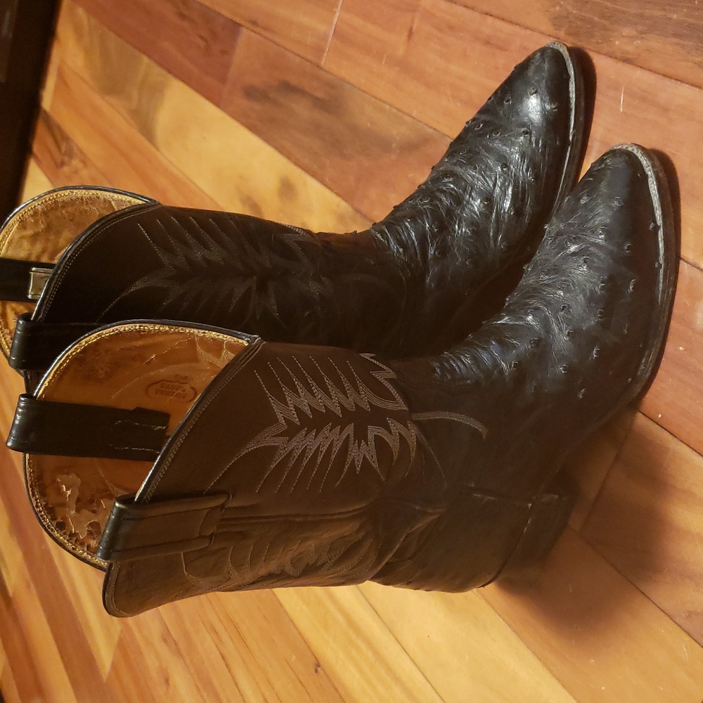 Black Ostrich Nocona Boots Texas Cowboy Boots Size 9.5